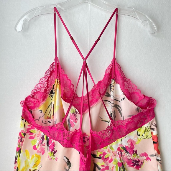 Cacique Satin + Lace Strappy Negligee Babydoll Nightie Floral Pink Yellow 18/20 - Picture 6 of 13